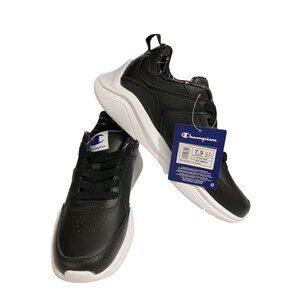 Champion  Nextemboss Women Size 7.5 Black Leather Lace-Up Sneakers shoes NWT